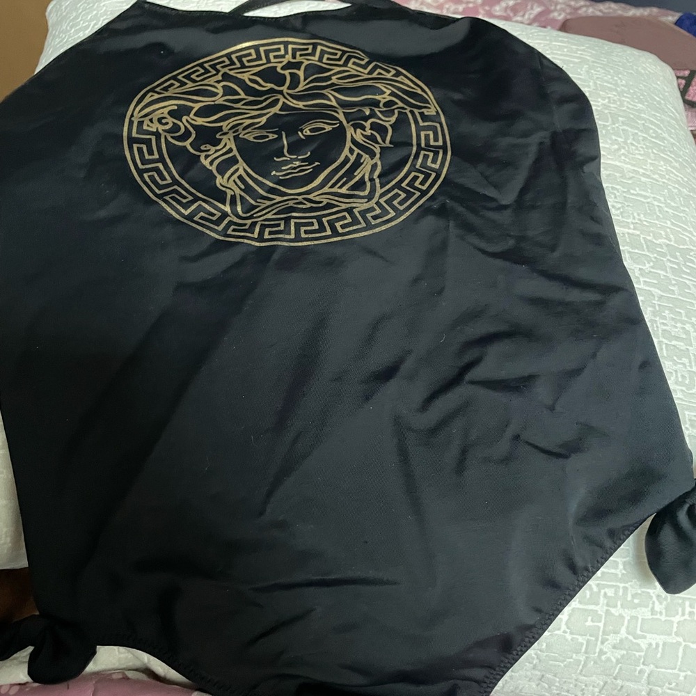 Versace Black Swimsuit with Gold Medusa Emblem